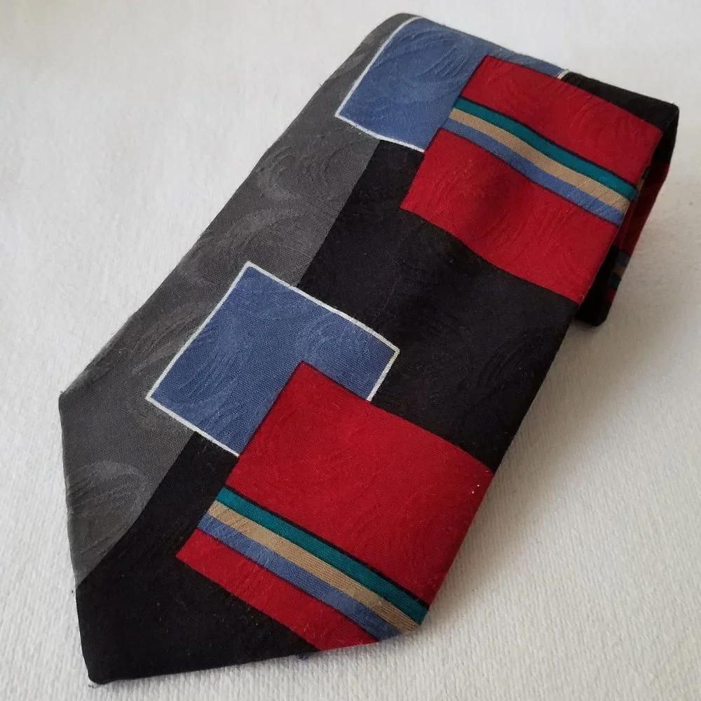 Henry Alan Neckware Mens Tie Grey Gray Red Black VTG